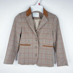 Zara Kids Houndstooth Blazer Brown Elbow Patch Classic Size 8